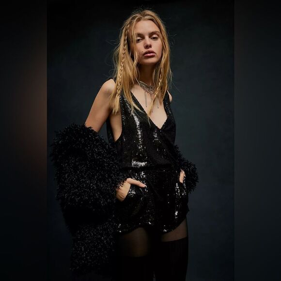 Free People High Shine Sequin Romper - Picture 1 of 13